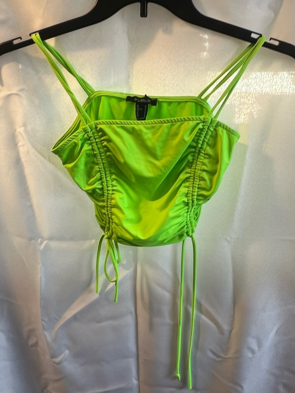 Public Desire Neon Green Ruched Crop Cami Top